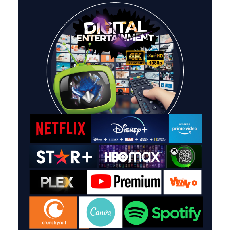 Plataforma Cuentas Digitales Netflix, Disney, Amazon, HBO Max, PLEX, YouTube premium, Spotify premium y más
