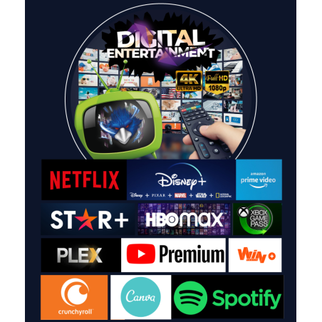 Plataforma Cuentas Digitales Netflix, Disney, Amazon, HBO Max, PLEX, YouTube premium, Spotify premium y más